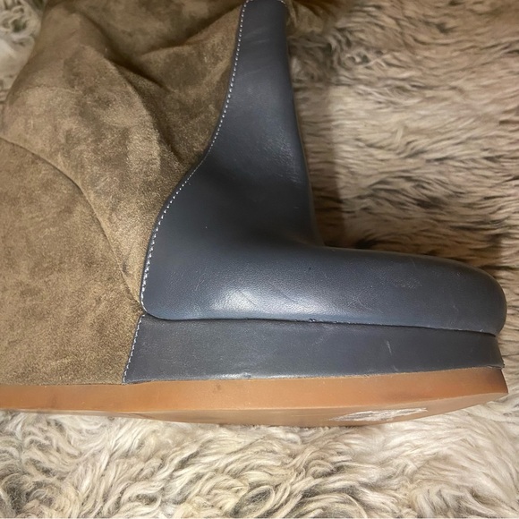 Jil Sander Brown Suede Black Leather Platform Wedge Boots Mid Calf Booties 36 6 - Picture 9 of 16